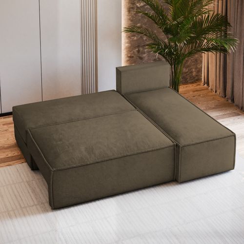 Canapé D'angle Briso Beige En Velours Avec Fonction De Couchage
