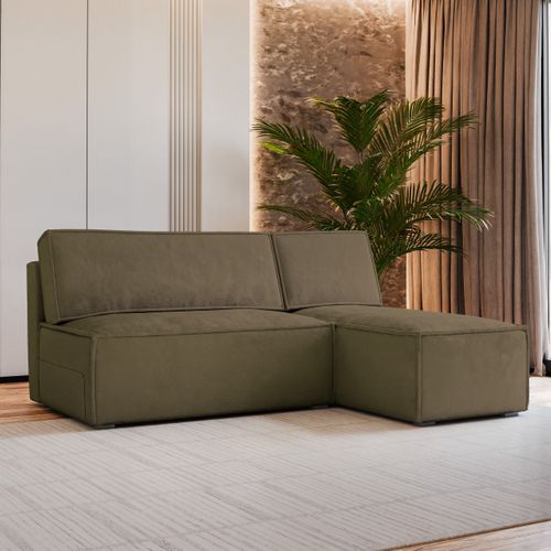 Canapé D'angle Briso Beige En Velours Avec Fonction De Couchage