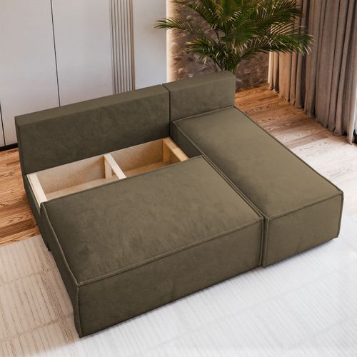 Canapé D'angle Briso Beige En Velours Avec Fonction De Couchage