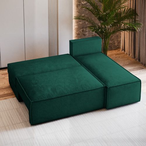 Canapé D'angle Briso Vert Sapin En Velours Avec Fonction De Couchage