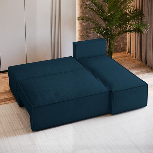 Canapé D'angle Briso Bleu En Velours Avec Fonction De Couchage