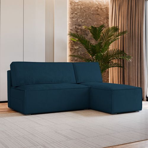 Canapé D'angle Briso Bleu En Velours Avec Fonction De Couchage