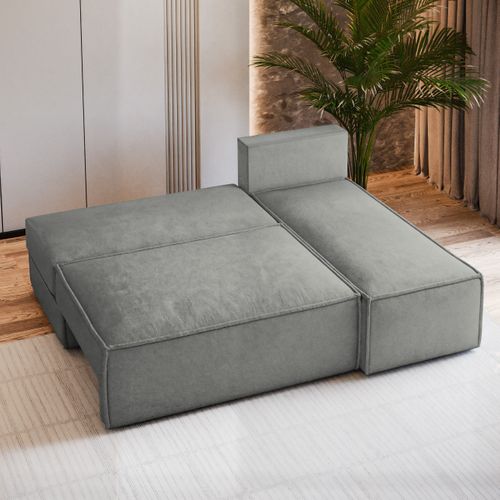 Canapé D'angle Briso Gris Clair En Velours Avec Fonction De Couchage