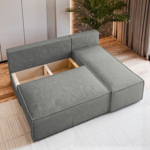 Canapé D'angle Briso Gris Clair En Velours Avec Fonction De Couchage