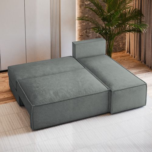 Canapé D'angle Briso Gris En Velours Avec Fonction De Couchage