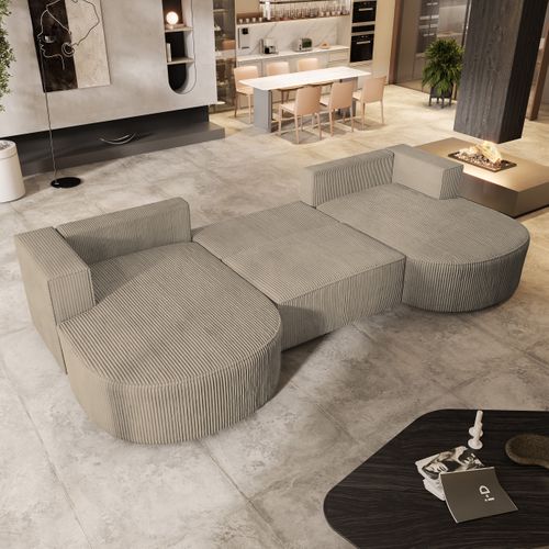 Canapé D'angle Vezzo Beige En Velours Côtelé Avec Fonction De Couchage