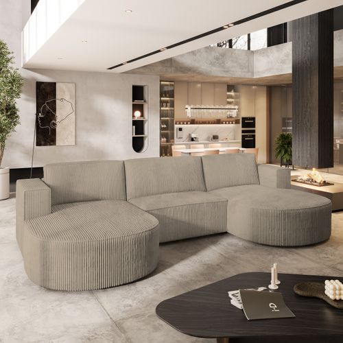 Canapé D'angle Vezzo Beige En Velours Côtelé Avec Fonction De Couchage