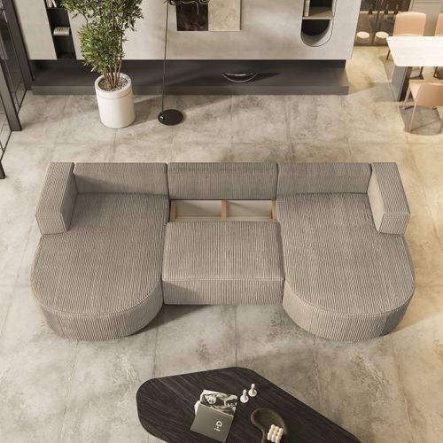 Canapé D'angle Vezzo Beige En Velours Côtelé Avec Fonction De Couchage