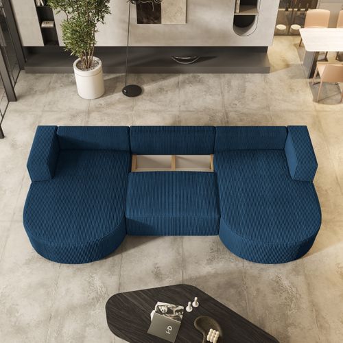 Canapé D'angle Vezzo Bleu En Velours Côtelé Avec Fonction De Couchage