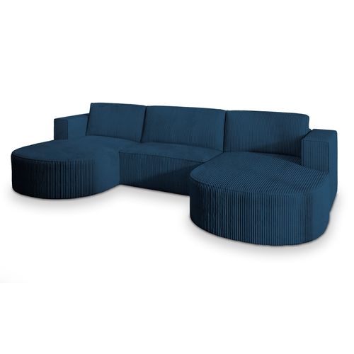 Canapé D'angle Vezzo Bleu En Velours Côtelé Avec Fonction De Couchage