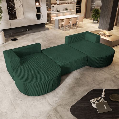 Canapé D'angle Vezzo Vert En Velours Côtelé Avec Fonction De Couchage