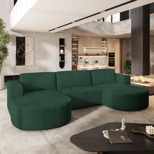 Canapé D'angle Vezzo Vert En Velours Côtelé Avec Fonction De Couchage