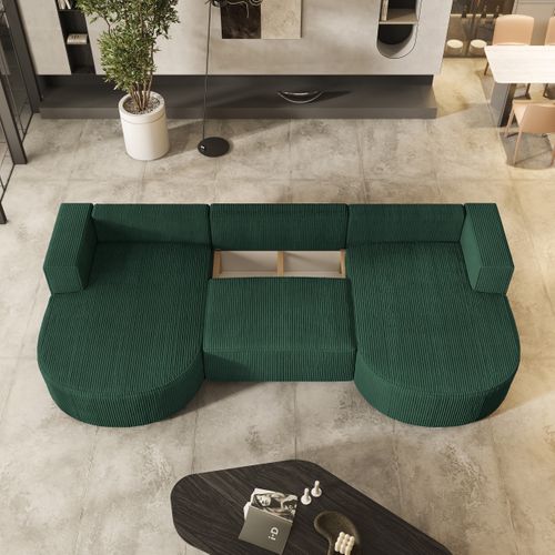 Canapé D'angle Vezzo Vert En Velours Côtelé Avec Fonction De Couchage