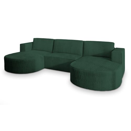 Canapé D'angle Vezzo Vert En Velours Côtelé Avec Fonction De Couchage