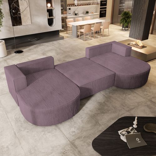 Canapé D'angle Vezzo Violet En Velours Côtelé Avec Fonction De Couchage
