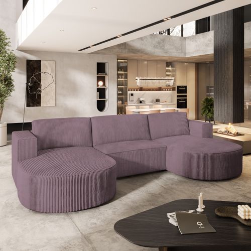 Canapé D'angle Vezzo Violet En Velours Côtelé Avec Fonction De Couchage