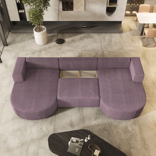 Canapé D'angle Vezzo Violet En Velours Côtelé Avec Fonction De Couchage