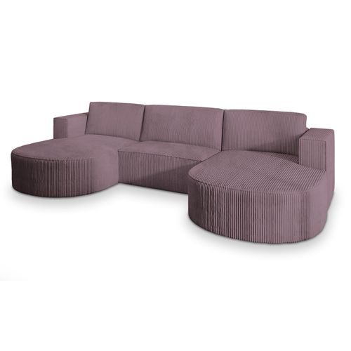 Canapé D'angle Vezzo Violet En Velours Côtelé Avec Fonction De Couchage