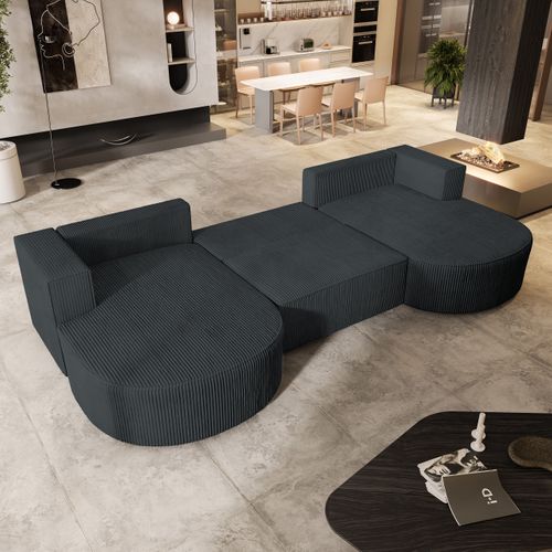Canapé D'angle Vezzo Gris En Velours Côtelé Avec Fonction De Couchage