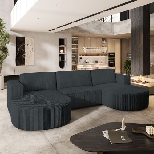 Canapé D'angle Vezzo Gris En Velours Côtelé Avec Fonction De Couchage