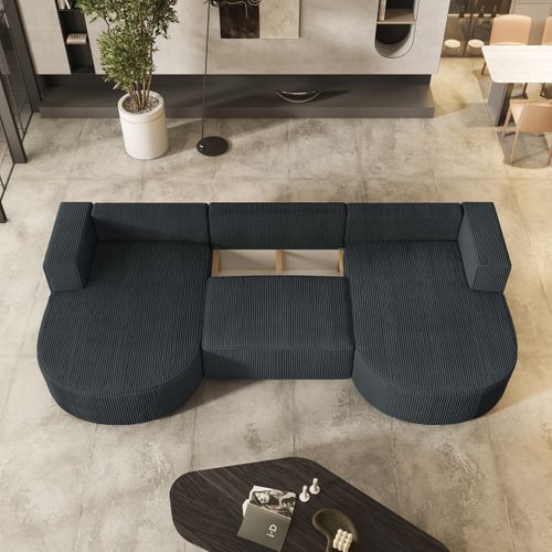 Canapé D'angle Vezzo Gris En Velours Côtelé Avec Fonction De Couchage