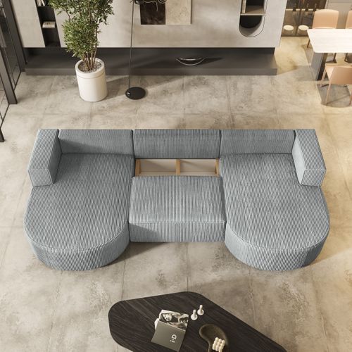 Canapé D'angle Vezzo Gris Clair En Velours Côtelé Avec Fonction De Couchage