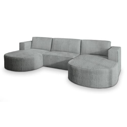 Canapé D'angle Vezzo Gris Clair En Velours Côtelé Avec Fonction De Couchage