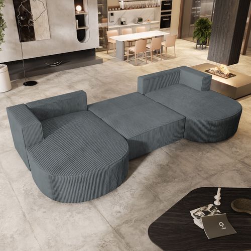 Canapé D'angle Vezzo Gris En Velours Côtelé Avec Fonction De Couchage