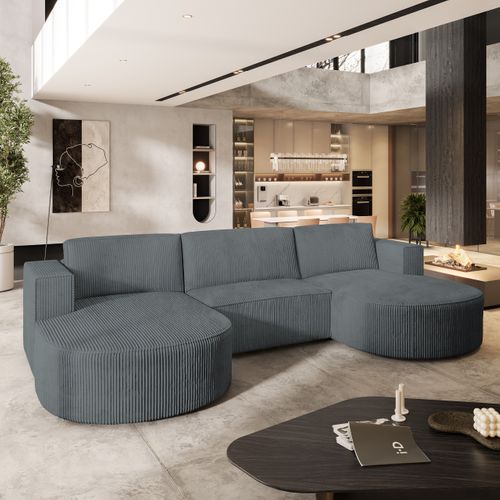 Canapé D'angle Vezzo Gris En Velours Côtelé Avec Fonction De Couchage