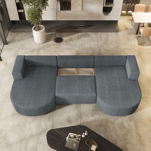 Canapé D'angle Vezzo Gris En Velours Côtelé Avec Fonction De Couchage