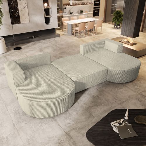 Canapé D'angle Vezzo Crème En Velours Côtelé Avec Fonction De Couchage