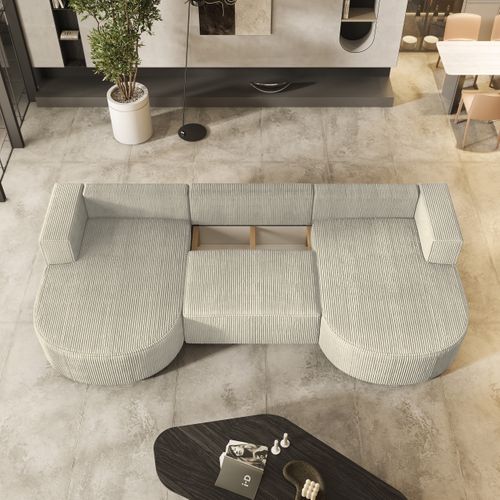 Canapé D'angle Vezzo Crème En Velours Côtelé Avec Fonction De Couchage