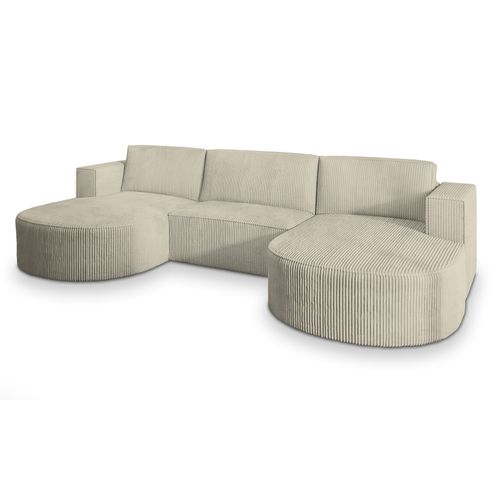 Canapé D'angle Vezzo Crème En Velours Côtelé Avec Fonction De Couchage