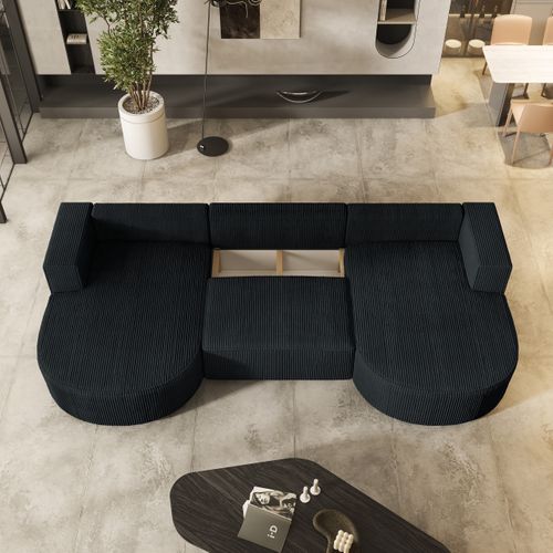 Canapé D'angle Vezzo Noir En Velours Côtelé Avec Fonction De Couchage