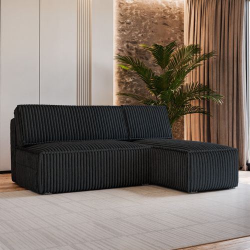 Canapé D'angle Briso Noir En Velours Côtelé Avec Fonction De Couchage