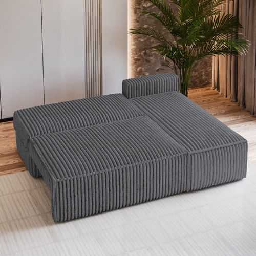 Canapé D'angle Briso Gris En Velours Côtelé Avec Fonction De Couchage