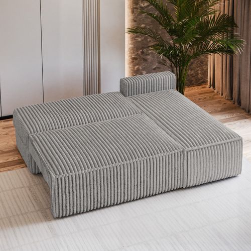 Canapé D'angle Briso Gris Clair En Velours Côtelé Avec Fonction De Couchage