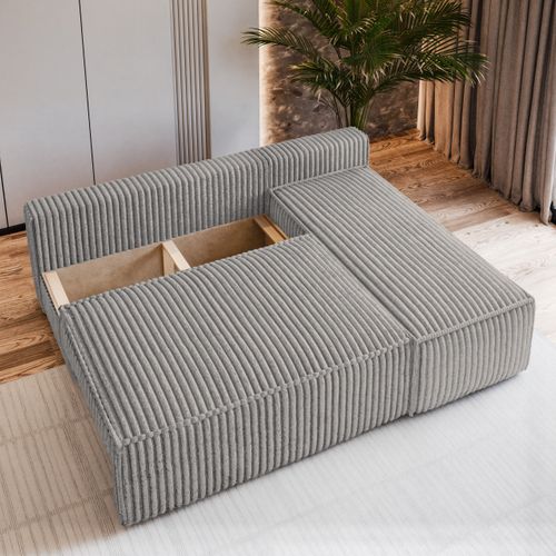Canapé D'angle Briso Gris Clair En Velours Côtelé Avec Fonction De Couchage