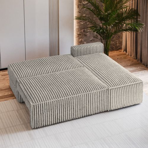 Canapé D'angle Briso Gris Clair En Velours Côtelé Avec Fonction De Couchage