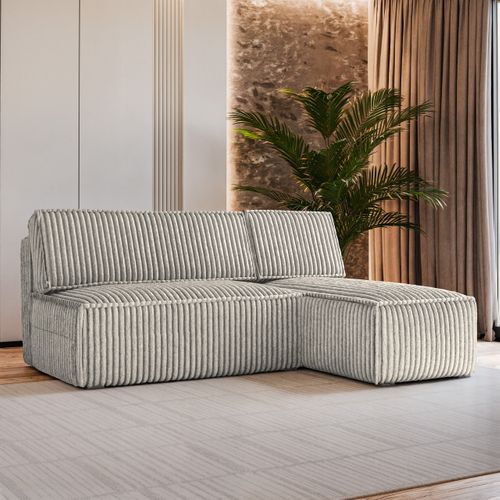 Canapé D'angle Briso Gris Clair En Velours Côtelé Avec Fonction De Couchage