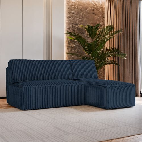 Canapé D'angle Briso Bleu En Velours Côtelé Avec Fonction De Couchage