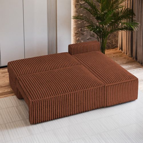 Canapé D'angle Briso Marron En Velours Côtelé Avec Fonction De Couchage