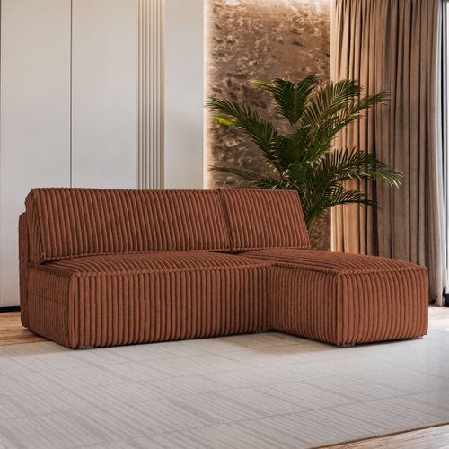Canapé D'angle Briso Marron En Velours Côtelé Avec Fonction De Couchage