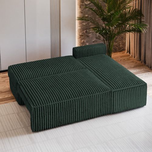 Canapé D'angle Briso Vert Sapin En Velours Côtelé Avec Fonction De Couchage