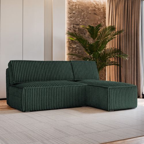 Canapé D'angle Briso Vert Sapin En Velours Côtelé Avec Fonction De Couchage