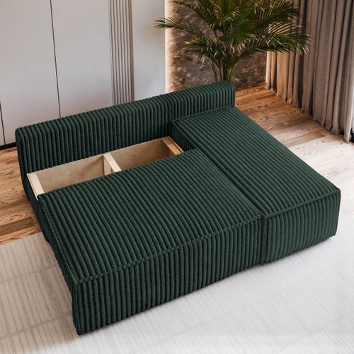 Canapé D'angle Briso Vert Sapin En Velours Côtelé Avec Fonction De Couchage