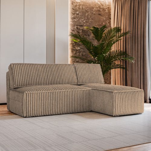 Canapé D'angle Briso Beige En Velours Côtelé Avec Fonction De Couchage