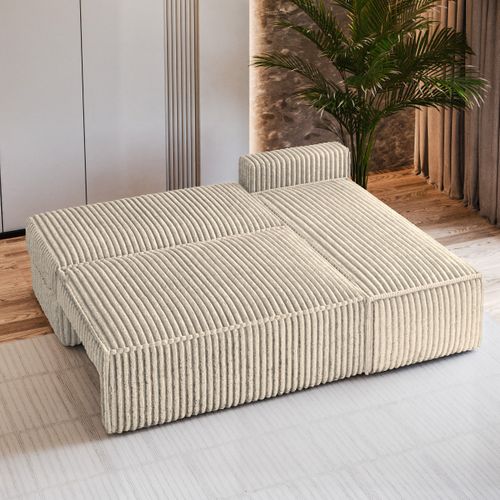 Canapé D'angle Briso Crème En Velours Côtelé Avec Fonction De Couchage