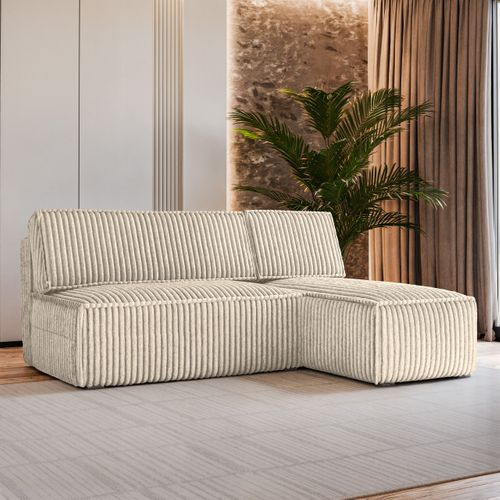Canapé D'angle Briso Crème En Velours Côtelé Avec Fonction De Couchage