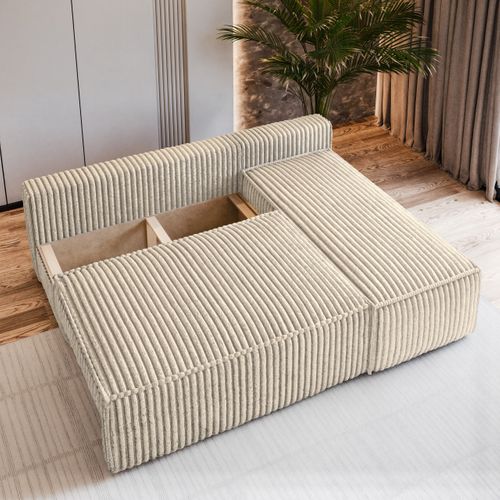 Canapé D'angle Briso Crème En Velours Côtelé Avec Fonction De Couchage
